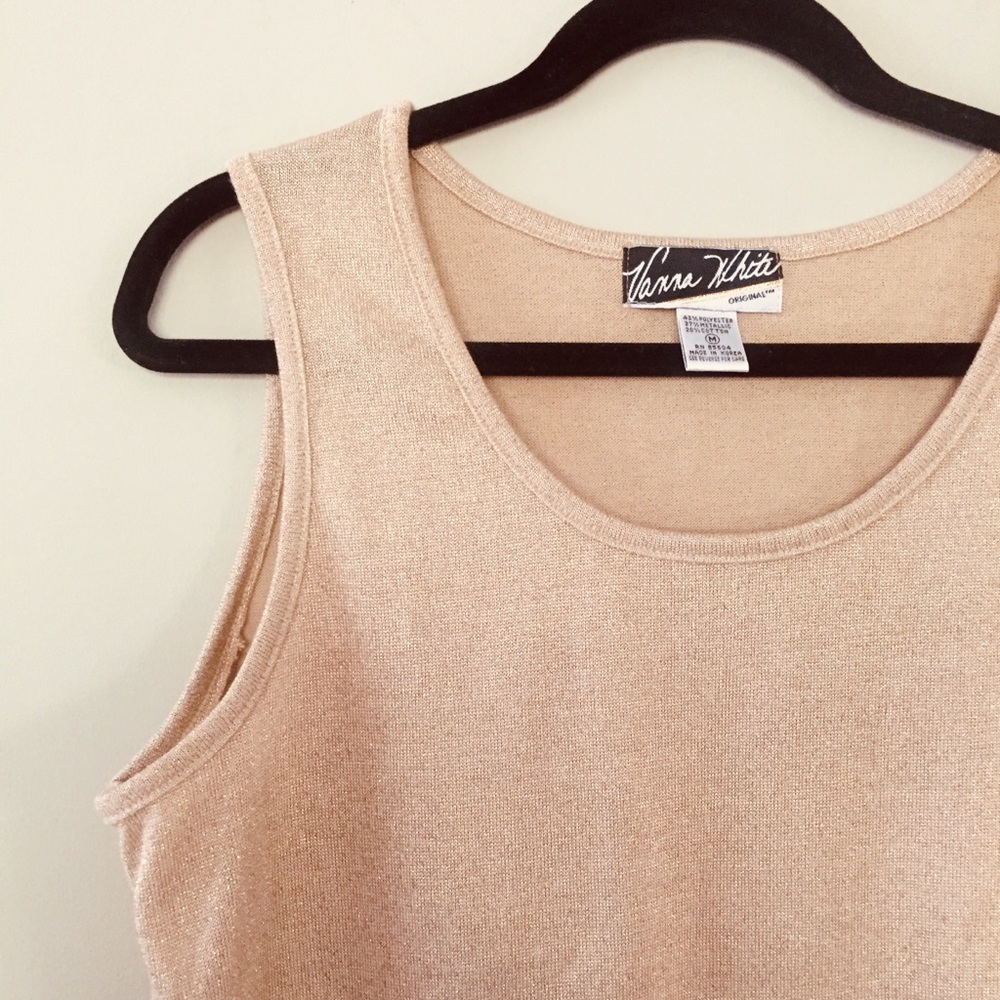 Vintage 80s Vanna White Original gold metallic tank top medium